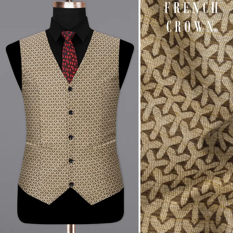Shingle Fawn Brown And Sapling Beige Textured Waistcoat 1