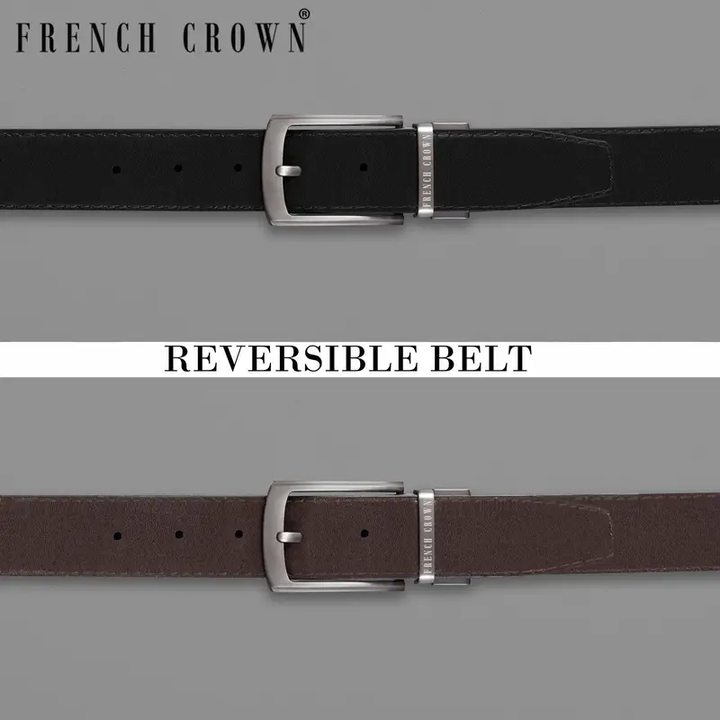 Shiny Silver Buckle With Jade Black And Brown Leather Free Handcrafted Reversible Belt 1