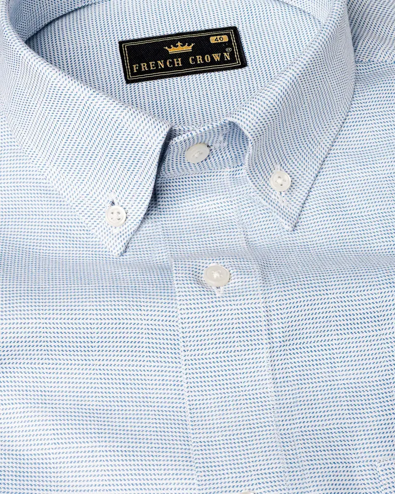Ship Cove Blue And White Dobby Textured Premium Giza Cotton Shirt 1
