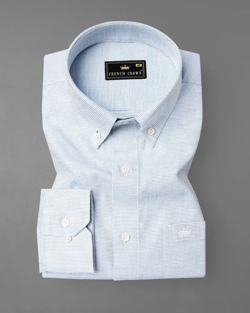 Ship Cove Blue And White Dobby Textured Premium Giza Cotton Shirt 3