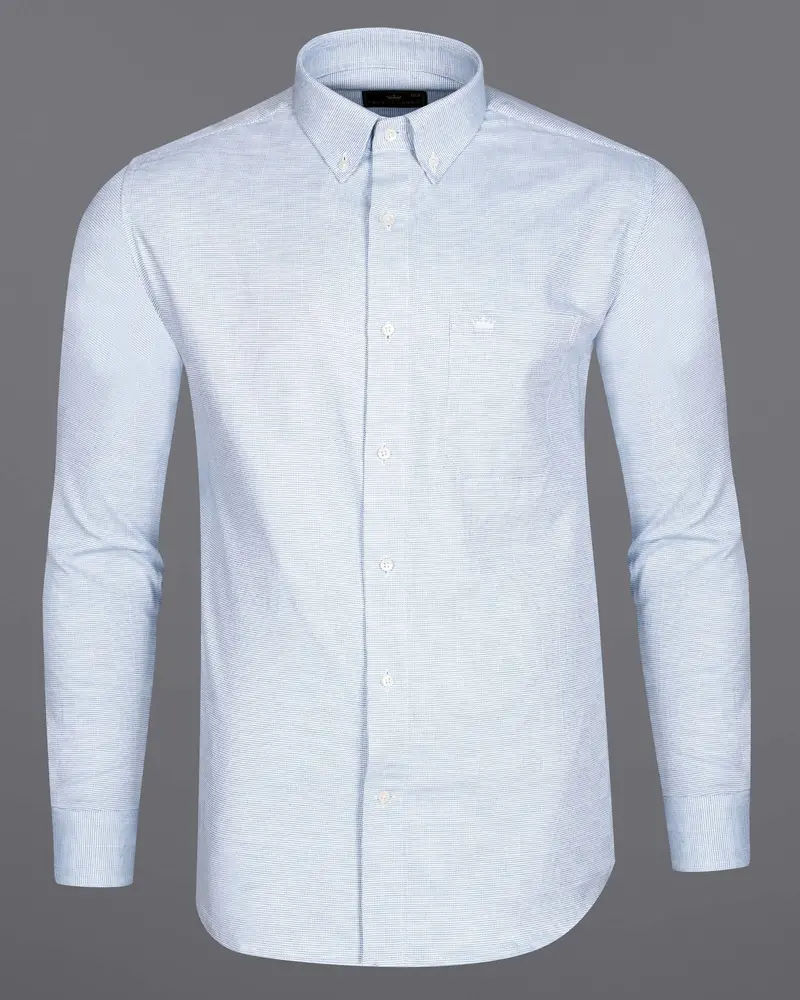 Ship Cove Blue And White Dobby Textured Premium Giza Cotton Shirt 5
