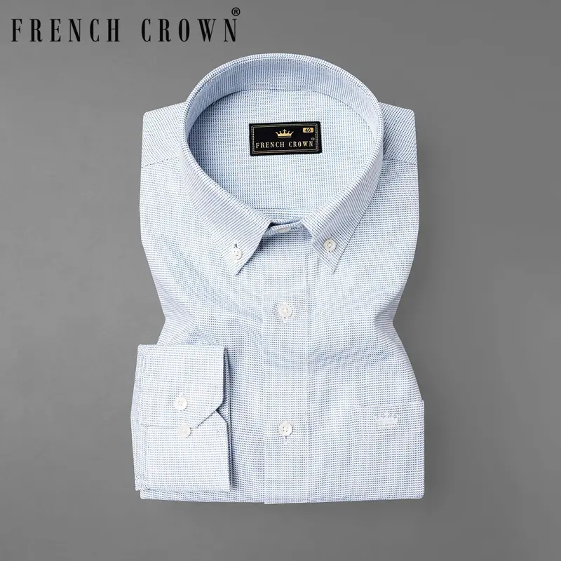 Ship Cove Blue And White Dobby Textured Premium Giza Cotton Shirt 7
