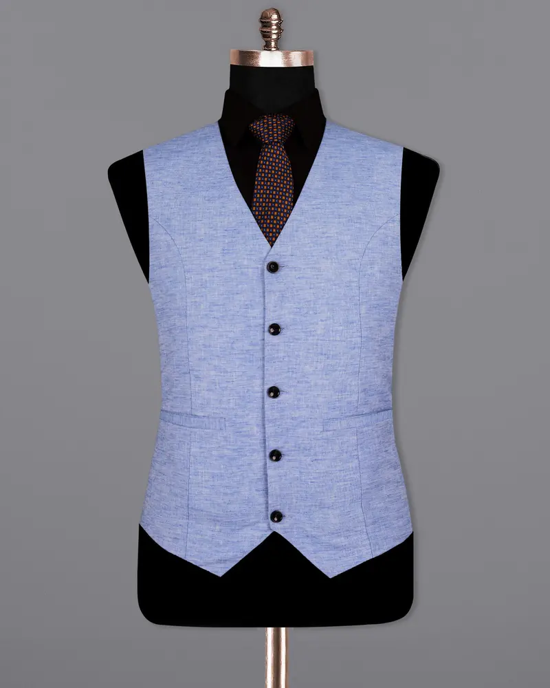 Ship Cove Blue Luxurious Linen Sports Waistcoat 2