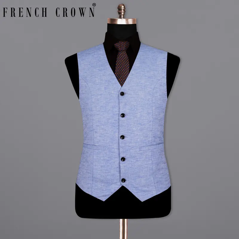Ship Cove Blue Luxurious Linen Sports Waistcoat 7
