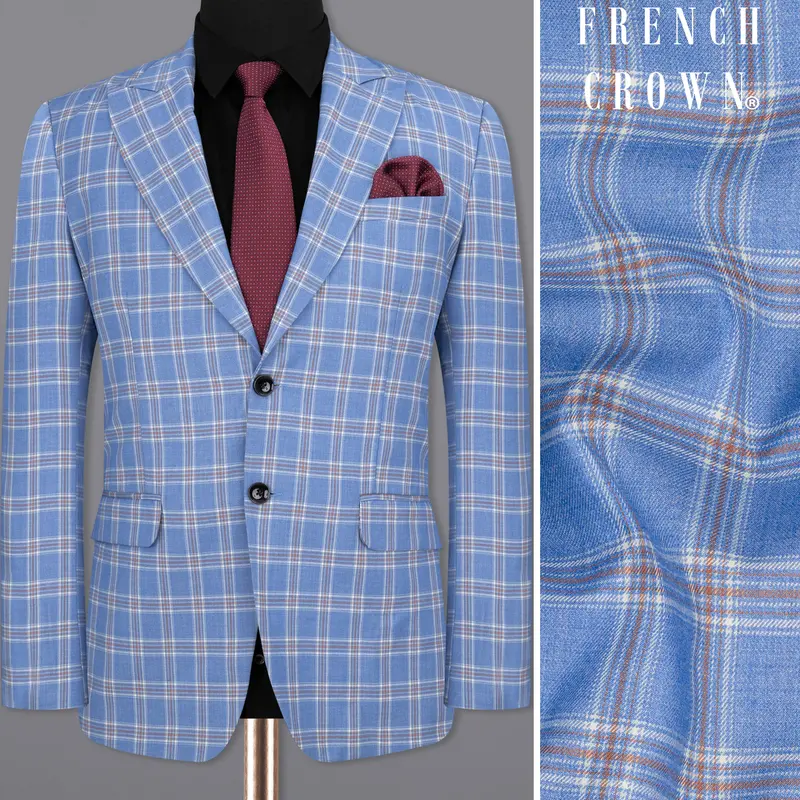 Ship Cove Blue Super Fine  Windowpane Wool Rich Blazer 1