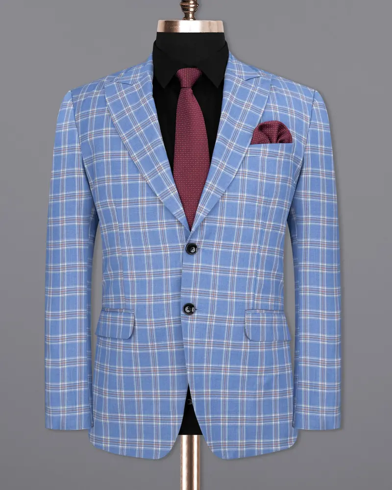Ship Cove Blue Super Fine Windowpane Wool Rich Blazer 8