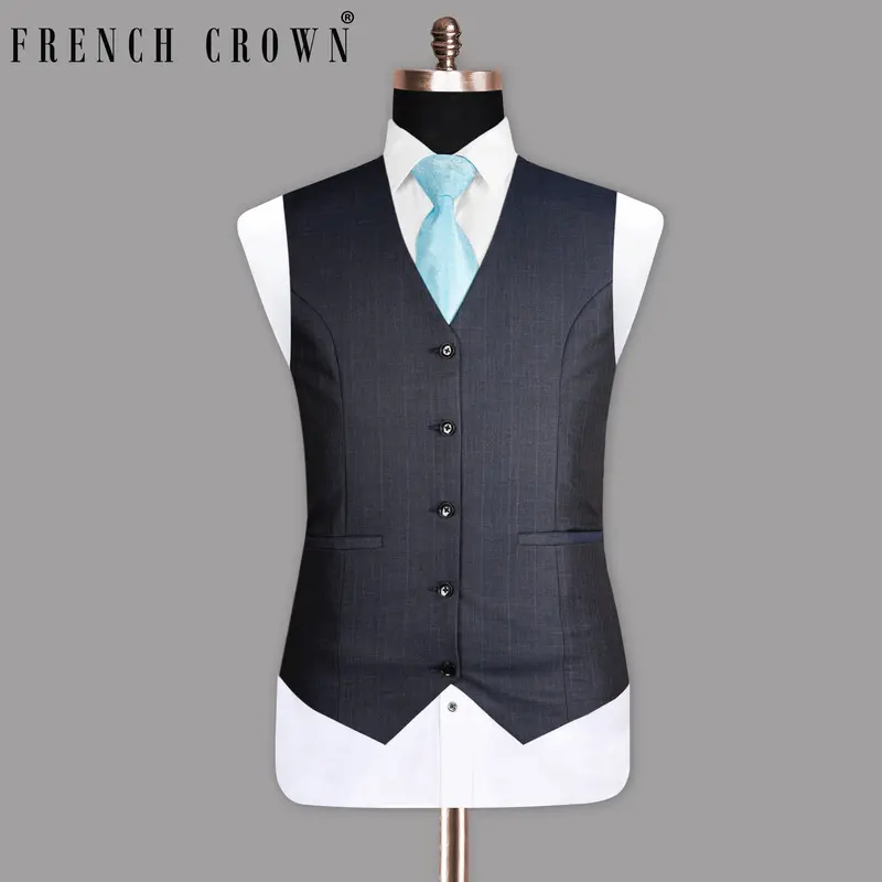 Ship Gray With Blue Tonal Subtle Checked Waistcoat 1