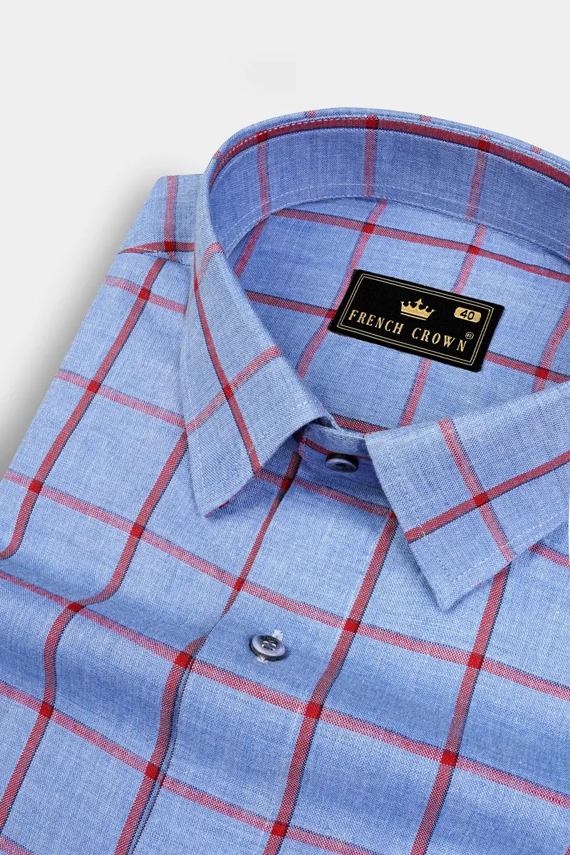 Shipcove Blue And Chestnut Red Windowpane Royal Oxford Shirt 1