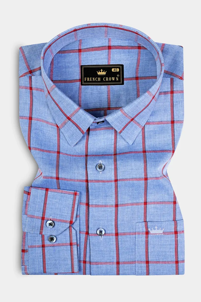 Shipcove Blue And Chestnut Red Windowpane Royal Oxford Shirt 3