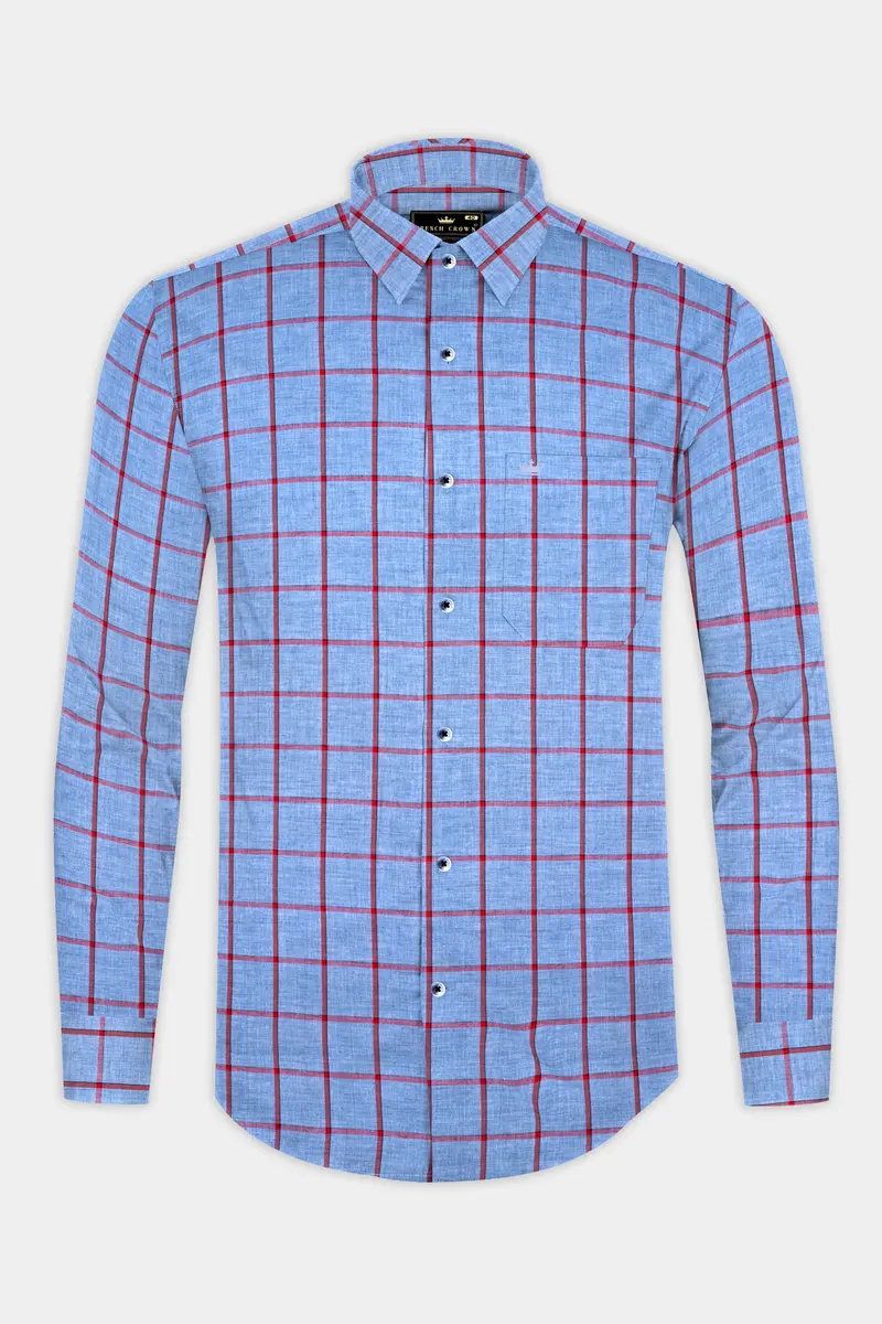 Shipcove Blue And Chestnut Red Windowpane Royal Oxford Shirt 4