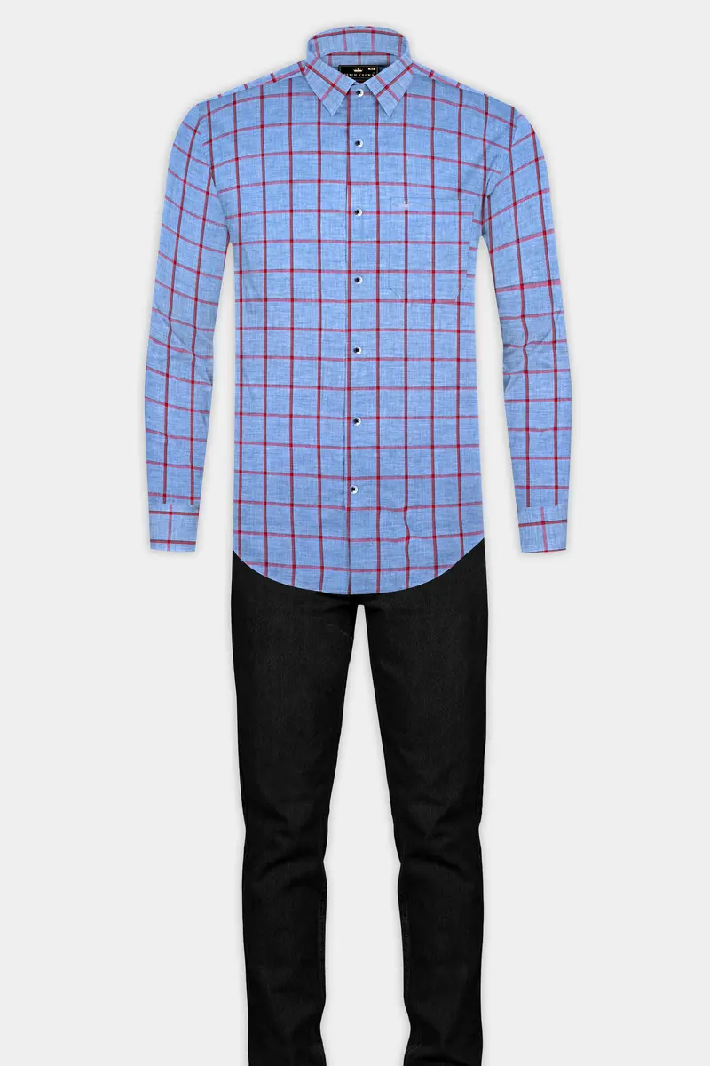 Shipcove Blue And Chestnut Red Windowpane Royal Oxford Shirt 6