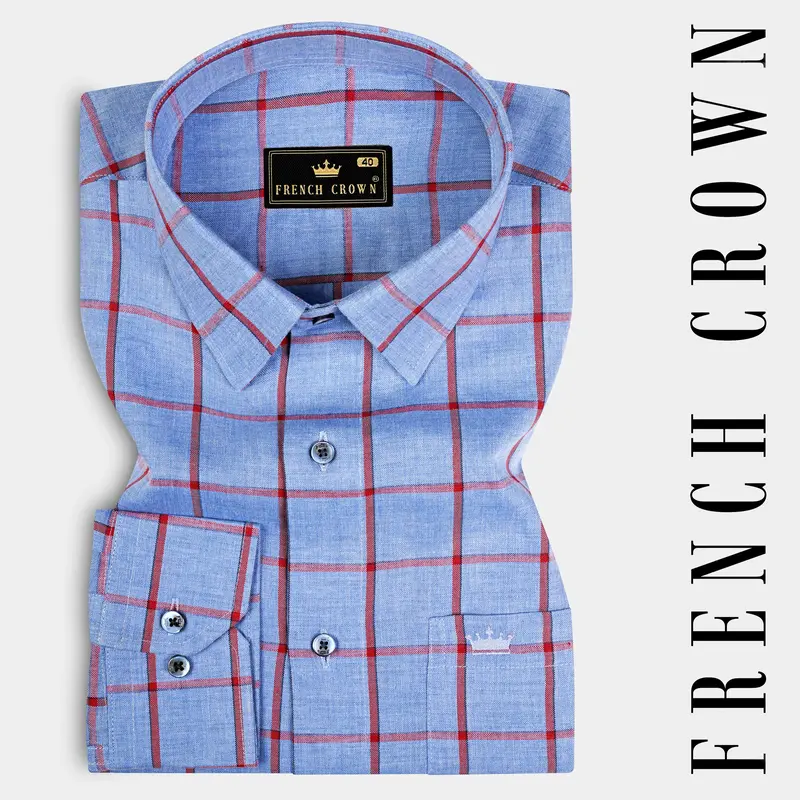 Shipcove Blue And Chestnut Red Windowpane Royal Oxford Shirt 7