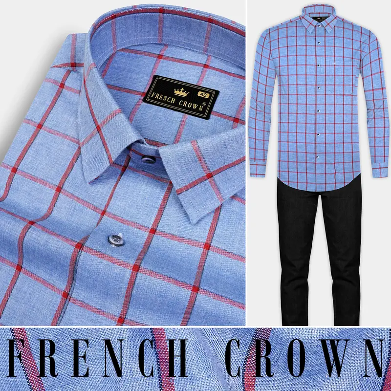Shipcove Blue And Chestnut Red Windowpane Royal Oxford Shirt 9