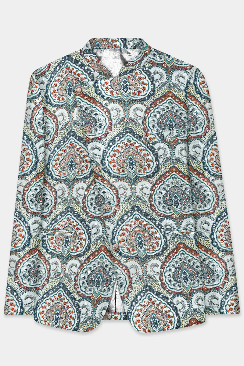 Shiraz Blue And Hippie Red Multicolour Embroidered Cross Placket Bandhgala Jodhpuri 2
