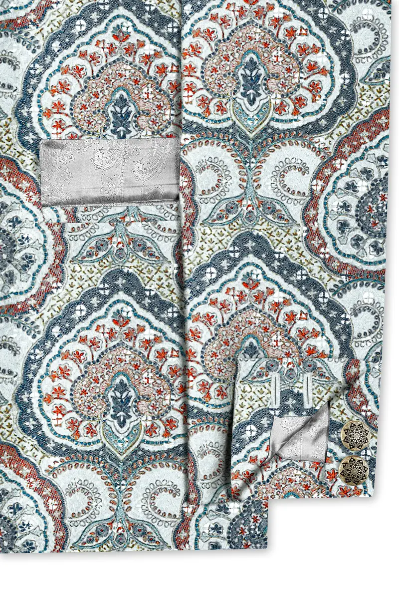 Shiraz Blue And Hippie Red Multicolour Embroidered Cross Placket Bandhgala Jodhpuri 5