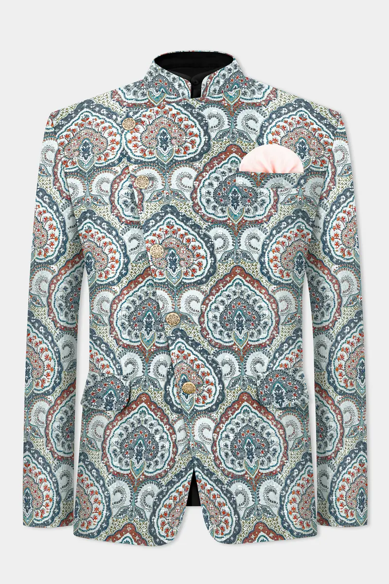 Shiraz Blue And Hippie Red Multicolour Embroidered Cross Placket Bandhgala Jodhpuri 6