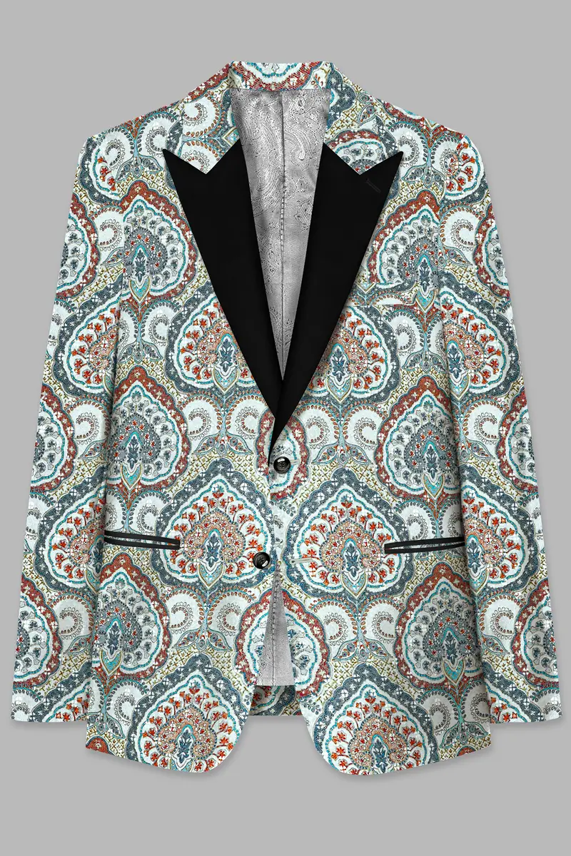 Shiraz Blue And Hippie Red Multicolour Embroidered Peak Lapel Tuxedo Blazer 2