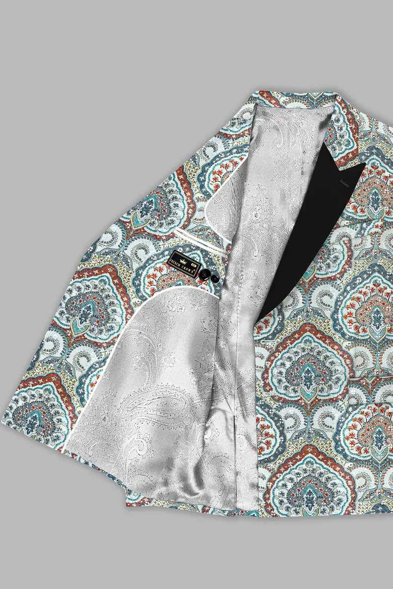 Shiraz Blue And Hippie Red Multicolour Embroidered Peak Lapel Tuxedo Blazer 5