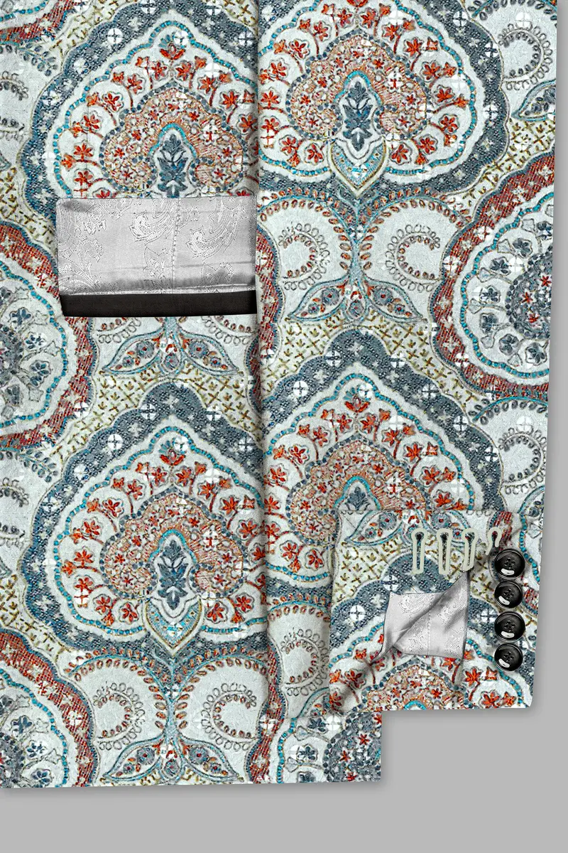 Shiraz Blue And Hippie Red Multicolour Embroidered Peak Lapel Tuxedo Blazer 6