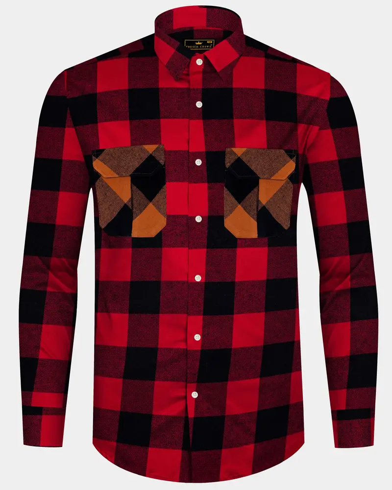 Shiraz Red And Black Checked Flannel Designer Overshirt/Shacket 1