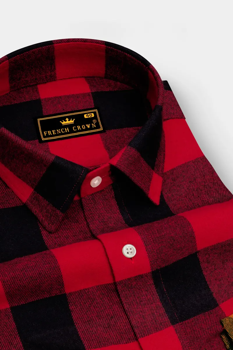 Shiraz Red And Black Checked Flannel Designer Overshirt/Shacket 4