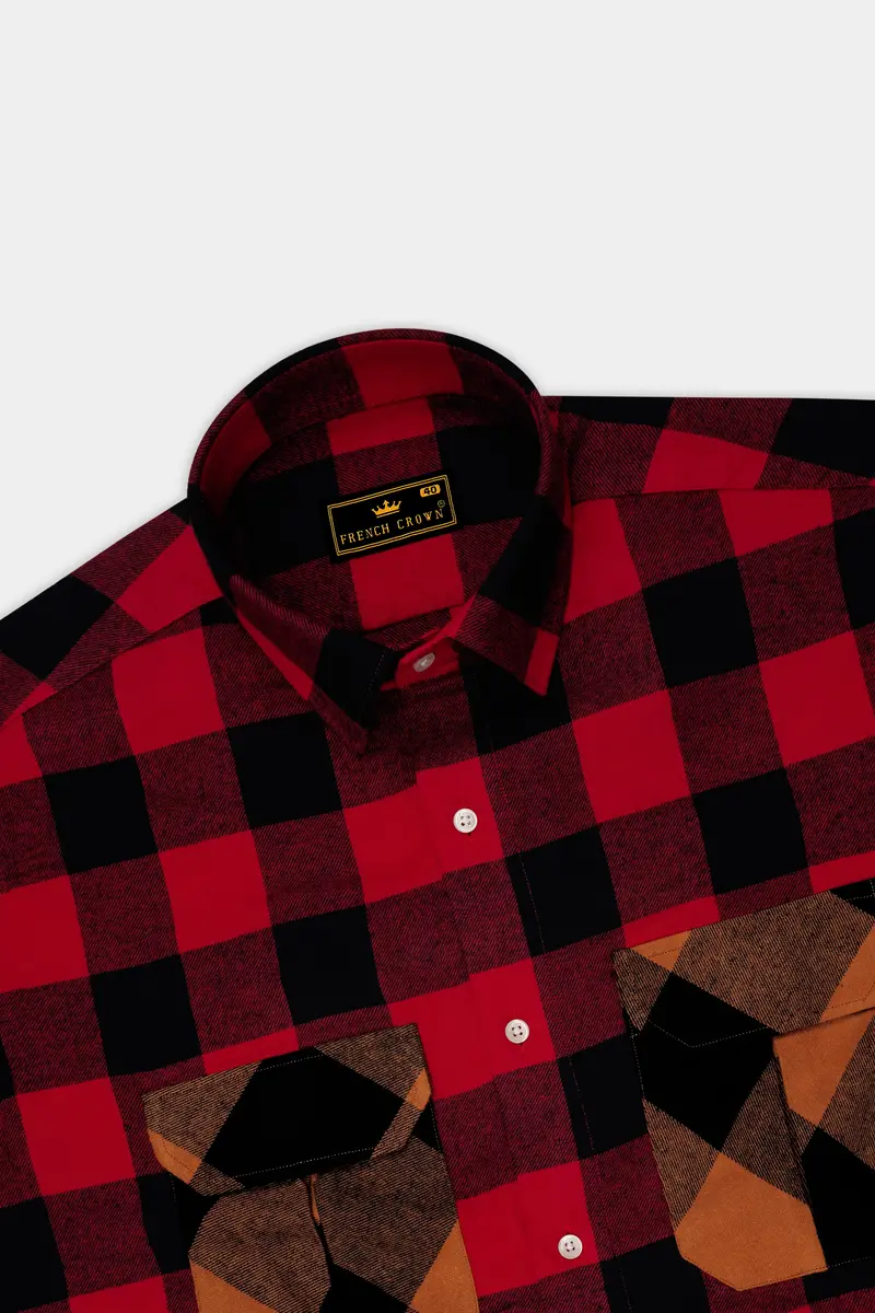 Shiraz Red And Black Checked Flannel Designer Overshirt/Shacket 5