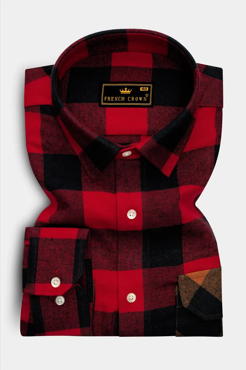 Shiraz Red And Black Checked Flannel Designer Overshirt/Shacket 6