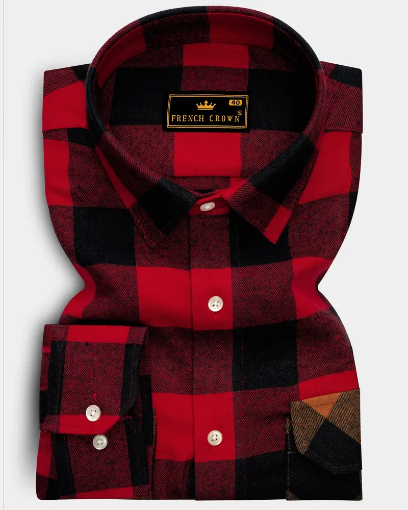 Shiraz Red And Black Checked Flannel Designer Overshirt/Shacket 8