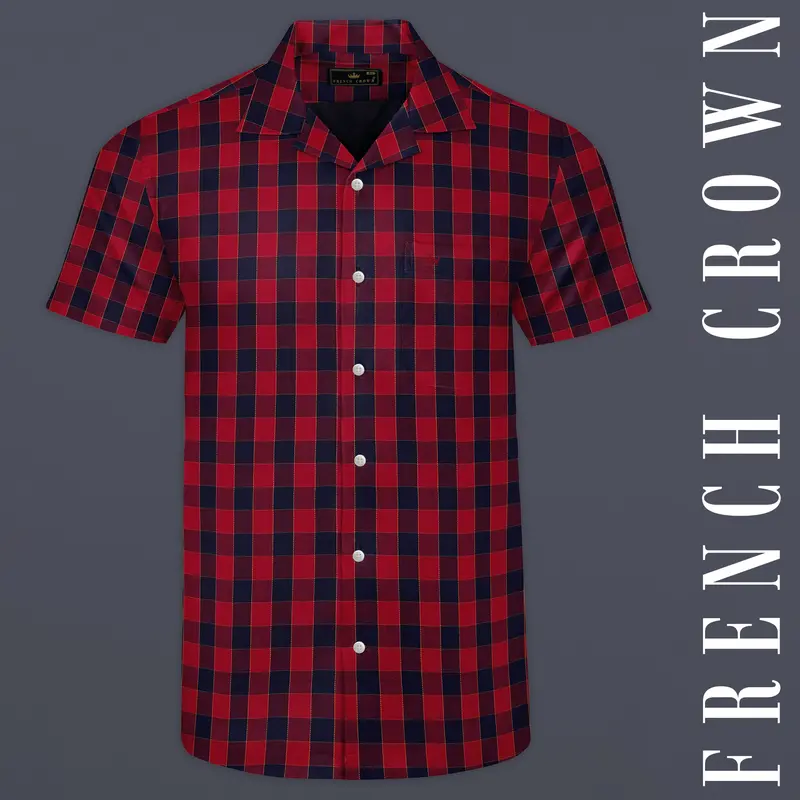 Shiraz Red And Haiti Blue Twill Checkered Premium Cotton Shirt 1
