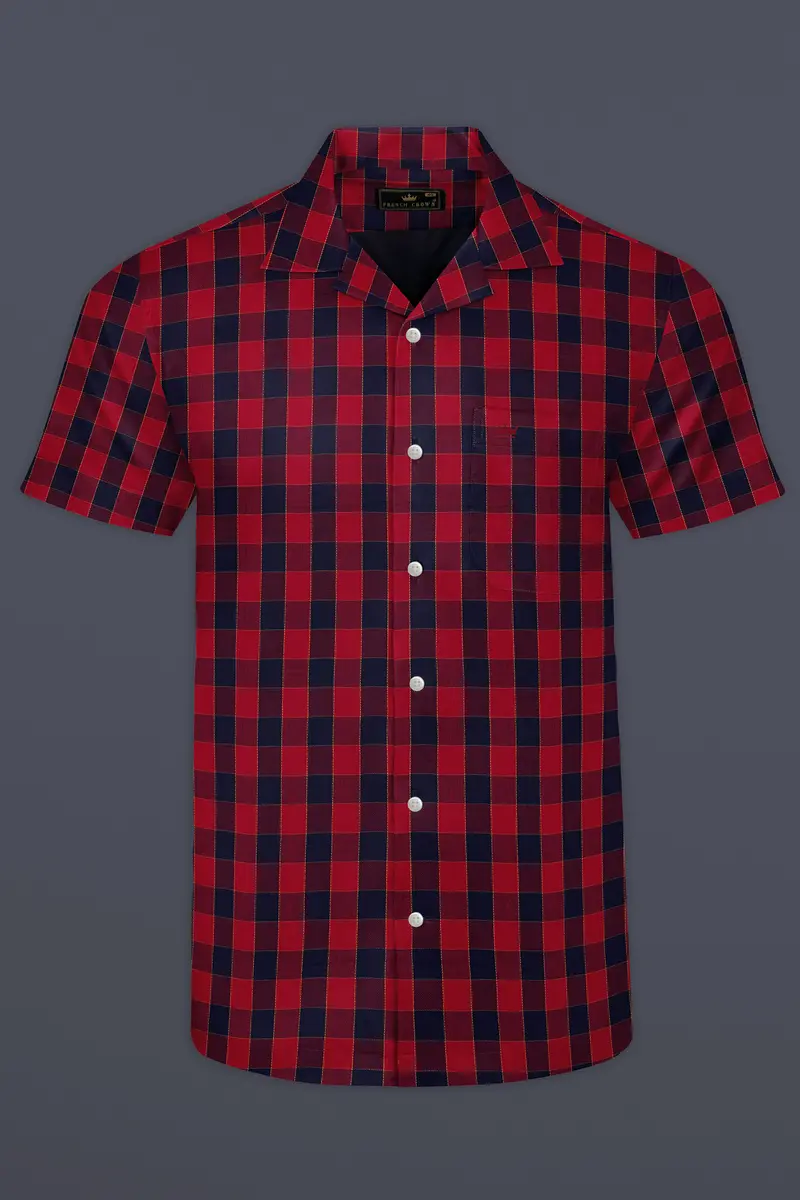 Shiraz Red And Haiti Blue Twill Checkered Premium Cotton Shirt 2