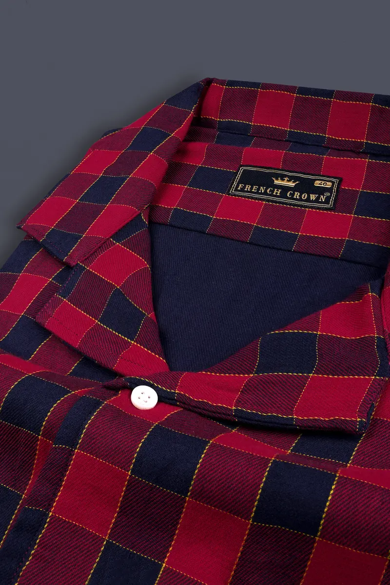 Shiraz Red And Haiti Blue Twill Checkered Premium Cotton Shirt 4