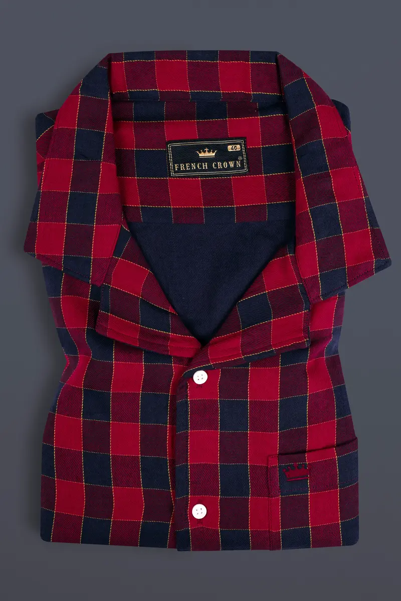 Shiraz Red And Haiti Blue Twill Checkered Premium Cotton Shirt 5