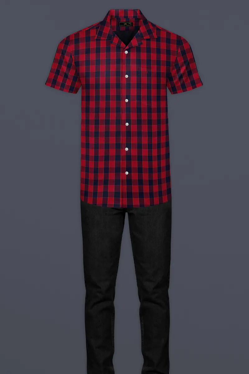 Shiraz Red And Haiti Blue Twill Checkered Premium Cotton Shirt 7