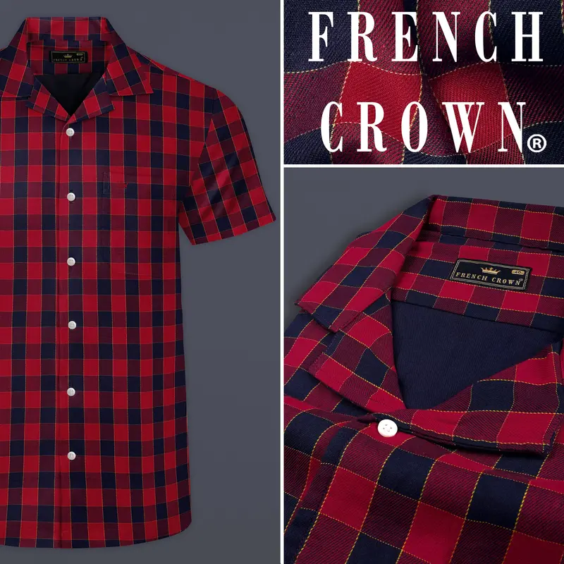 Shiraz Red And Haiti Blue Twill Checkered Premium Cotton Shirt 9