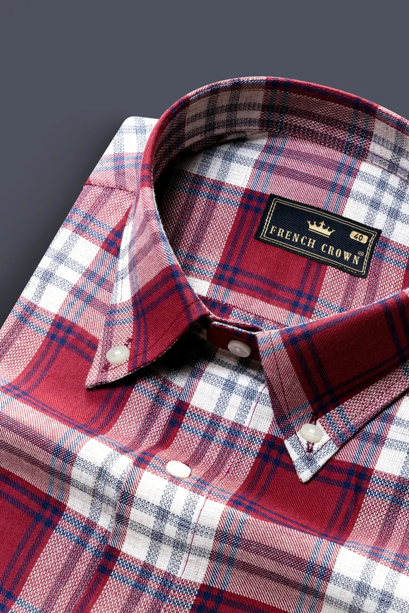 Shiraz Red And Pot Pourri Twill Plaid Premium Cotton Shirt 1