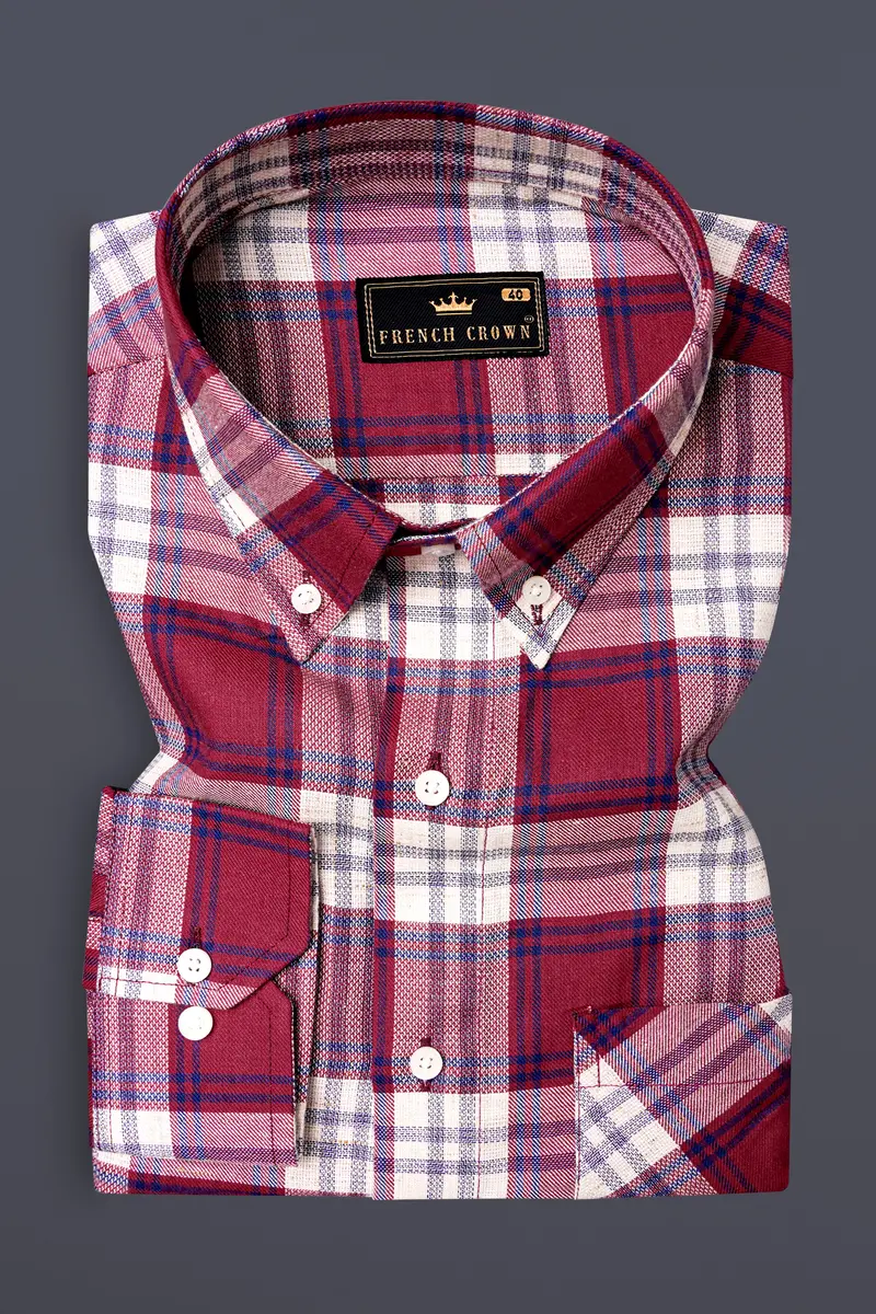 Shiraz Red And Pot Pourri Twill Plaid Premium Cotton Shirt 3
