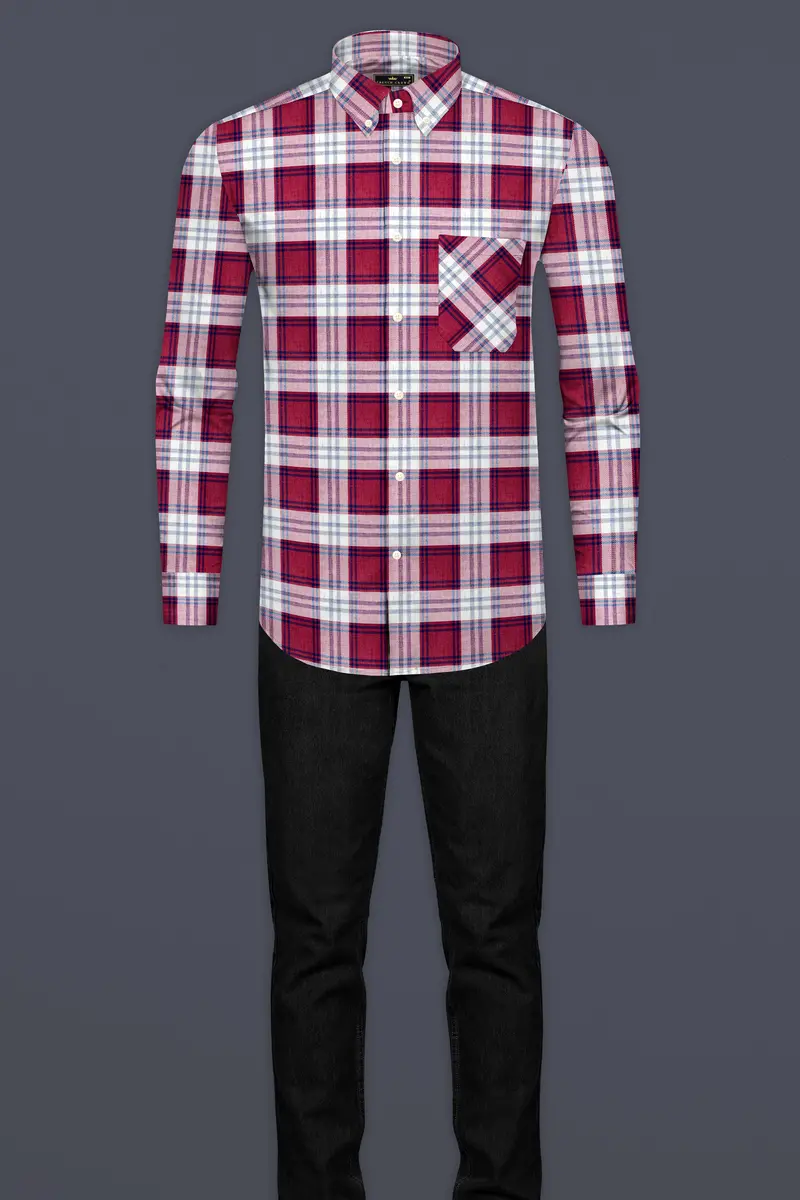 Shiraz Red And Pot Pourri Twill Plaid Premium Cotton Shirt 6