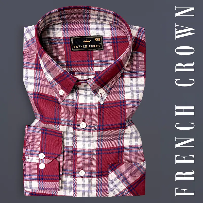 Shiraz Red And Pot Pourri Twill Plaid Premium Cotton Shirt 7