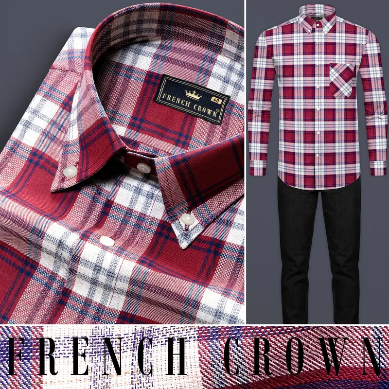 Shiraz Red And Pot Pourri Twill Plaid Premium Cotton Shirt 8