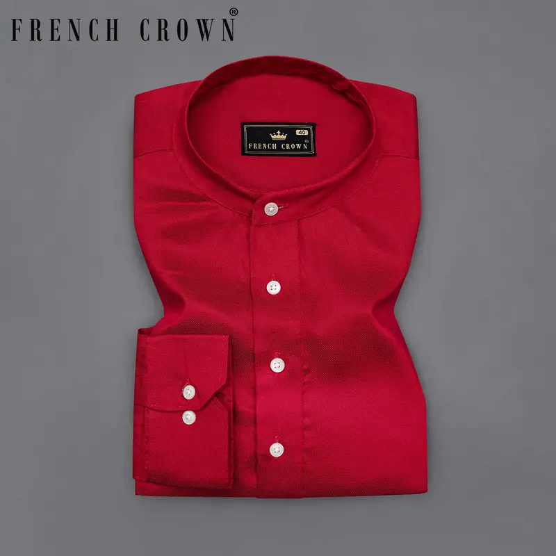 Shiraz Red Dobby Premium Giza Cotton Kurta Shirt 1
