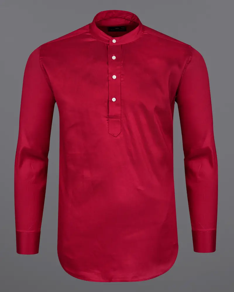 Shiraz Red Dobby Premium Giza Cotton Kurta Shirt 6