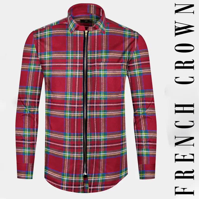 Shiraz Red Multicolour Checkered Flannel Overshirt 1