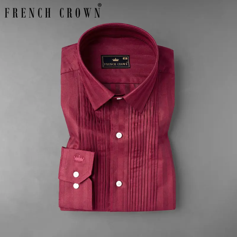 Shiraz Red Snake Pleated  Dobby Textured Premium Giza Cotton Tuxedo Shirt 1