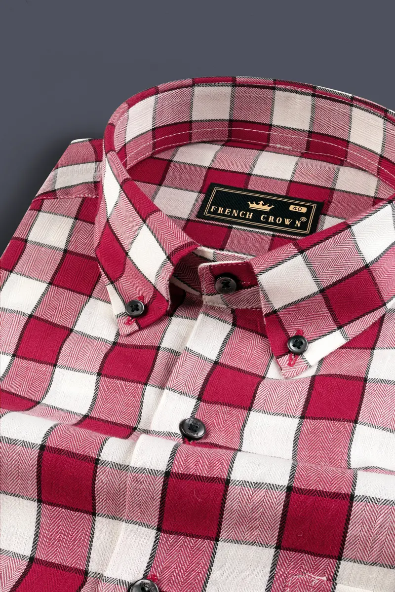 Shiraz Red With Blush Checkered Herringbone Shirt 1