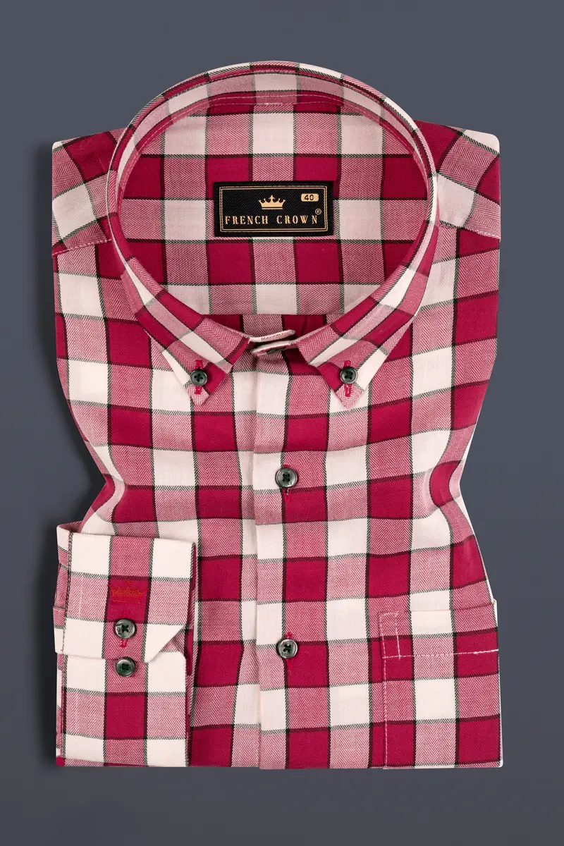 Shiraz Red With Blush Checkered Herringbone Shirt 3