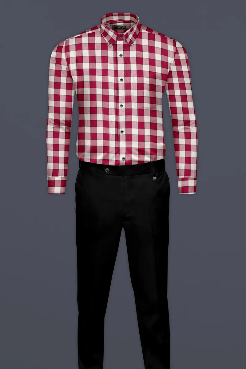 Shiraz Red With Blush Checkered Herringbone Shirt 6