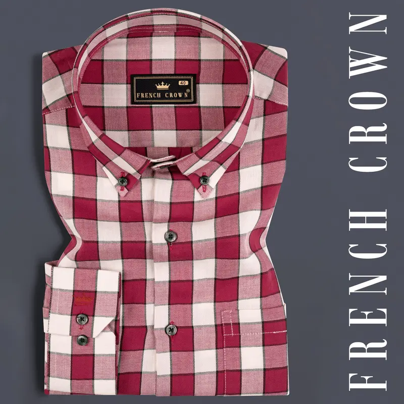 Shiraz Red With Blush Checkered Herringbone Shirt 7