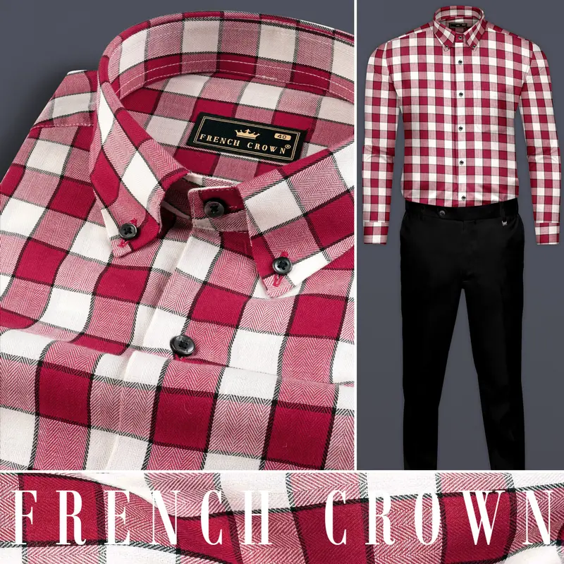 Shiraz Red With Blush Checkered Herringbone Shirt 8