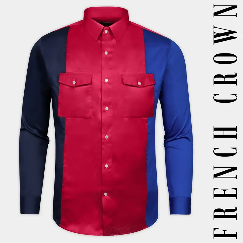 Shiraz Red With Catalina Blue And Ebony Blue Super Soft Premium Cotton Designer Shirt 1