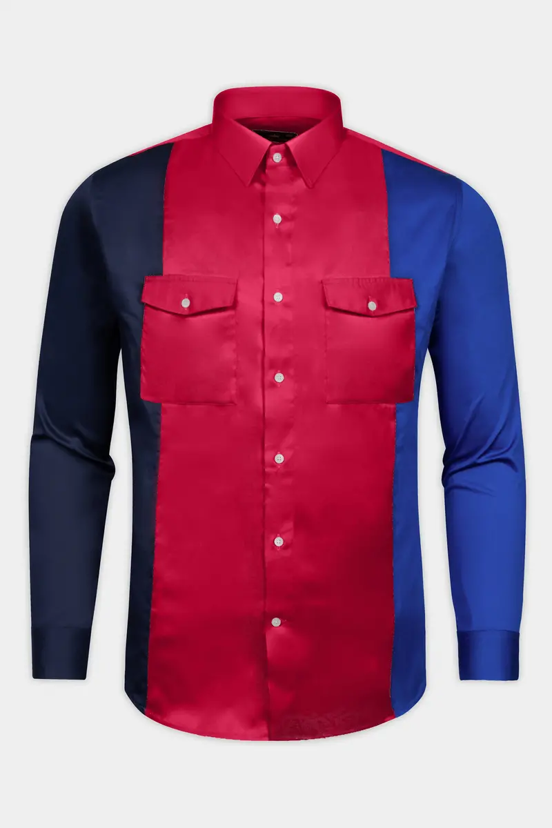 Shiraz Red With Catalina Blue And Ebony Blue Super Soft Premium Cotton Designer Shirt 2